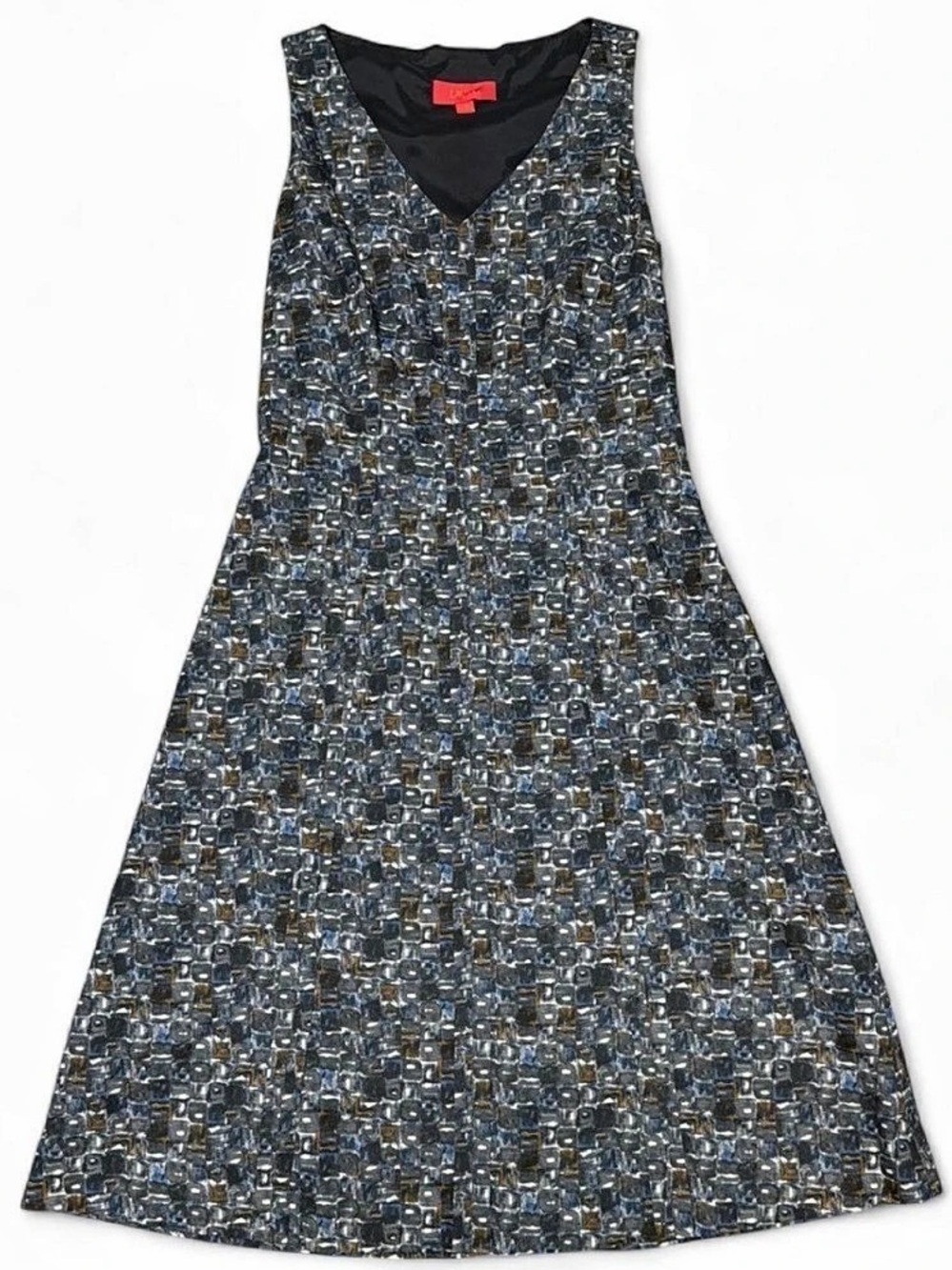 LAVIA Geometric V-Neck Maxi Dress in Black & Blue